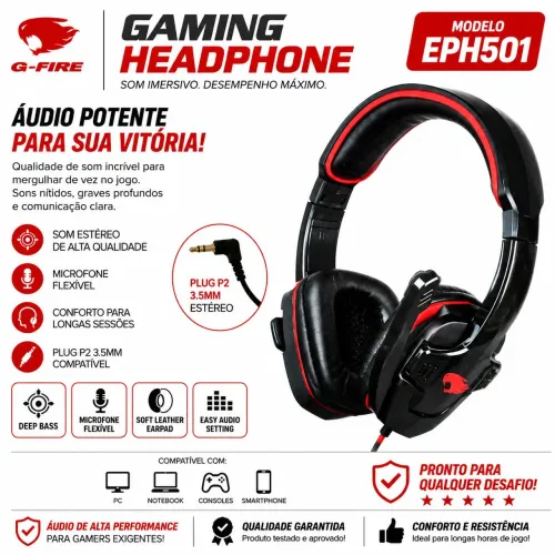Fone De Ouvido + Microfone Gaming G-fire Eph501