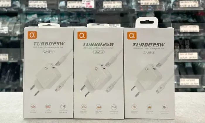 Carregador Turbo A'gold 25w Usb Lightning Branco Tipo C Micro USB V8
