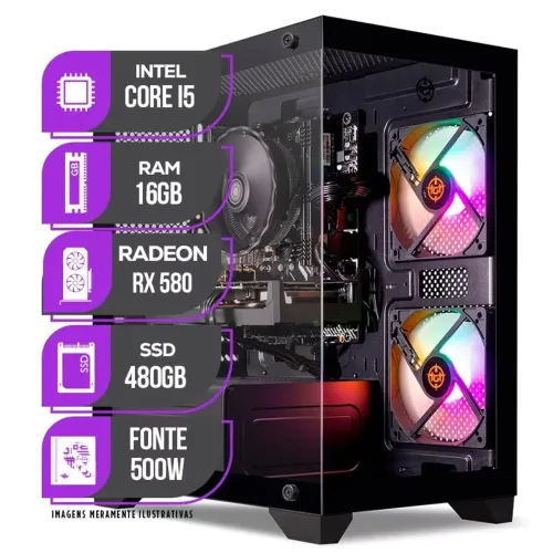 PC Gamer Mancer, Intel Core i5, RX 580 8GB, 16GB DE RAM, SSD 480GB, Fonte 500W 80