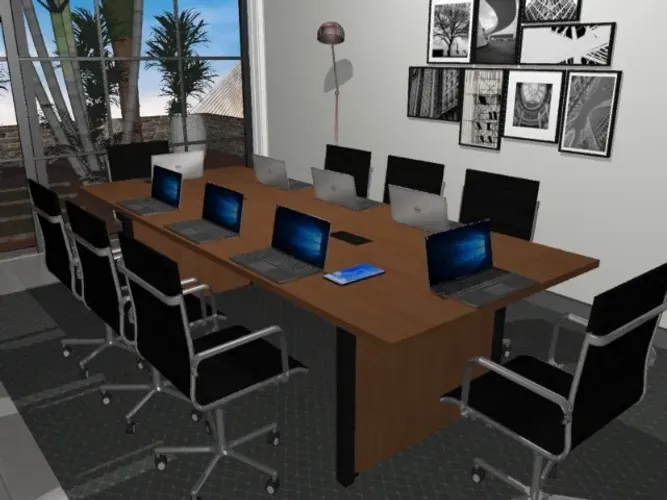 Mesa de Reunião , Em Madeira Maciça com MDF: L220cm x L100cm x A74cm
