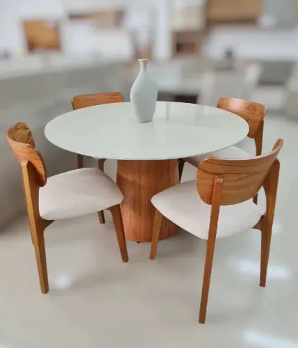 MESA DE JANTAR REDONDA COM 4 CADEIRAS - MEDIDAS 120x120