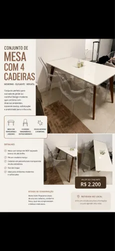 Mesa com 4 cadeiras estilo lois ghost