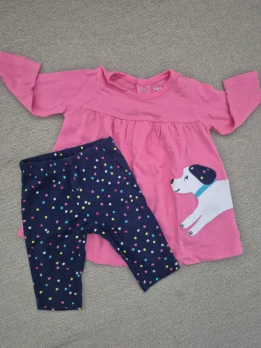 Túnica Rosa + Calça Legging Poá Azul Marinho | 3 meses