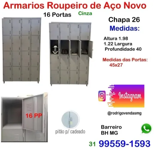 Armario de Aço 16 Portas Roupeiro Vestiário Clube Guarda Volume Comercio escaninho auto