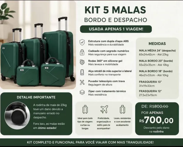 Kit 5 malas Bordo e Despacho
