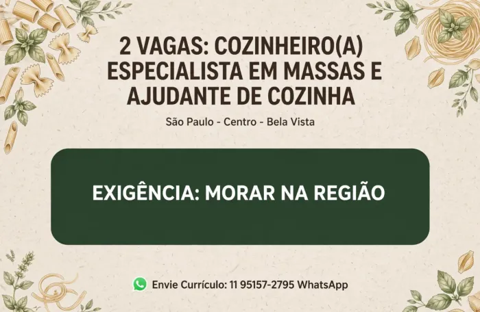 Estamos contratando ajudante de cozinha e cozinheiro