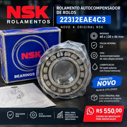 Rolamento NSK 22312EAE4C3 Novo Original - Autocompensador de Rolos