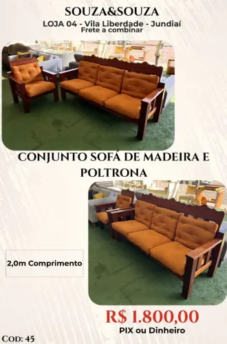 Sofá de Madeira e Poltrona