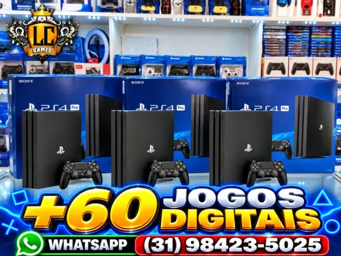 PS4 PRO 1TBº 4K COM 62 JOGOS e O3 MES GARANTIA e BRINDES I LOJA FISICA
