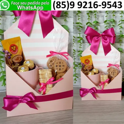 Mini Cesta de Café da Manhã Com Xícara Capuccino Biscoitos Cookie Chocolate Ferrero Rocher