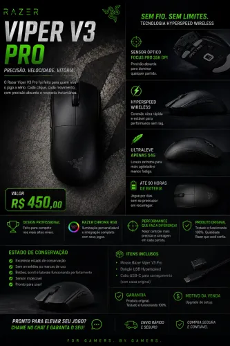 Mouse Gamer Sem Fio Razer Viper V3 HyperSpeed