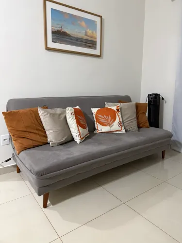 SOFÁ CAMA RETRÔ CINZA 