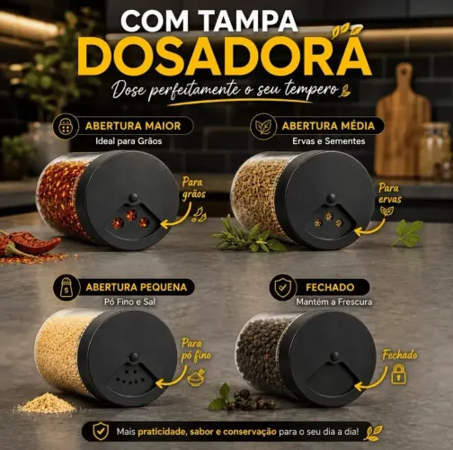 Porta tempero giratório 9 potes de vidro