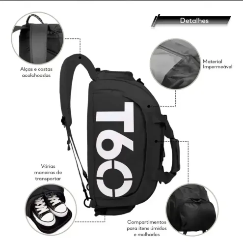 ?Mochila T60 Reforçada Esportiva Grande para Academia Viagem Trabalho Teresina