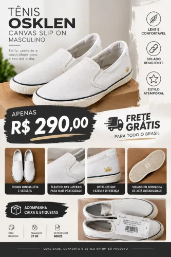 ênis Osklen Canvas Slip On Masculino Branco 37 - Com Caixa