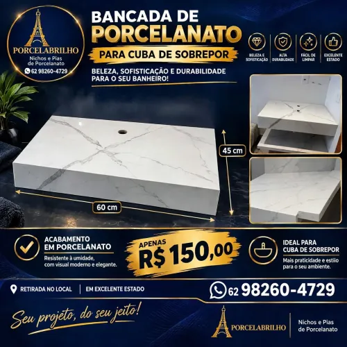 Bancada em porcelanato pra cuba sobre por