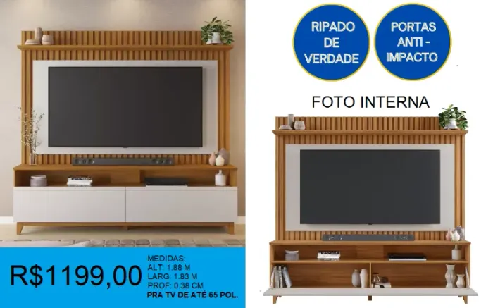 Home com detalhes ripado de alta qualidade - temos a pronta entrega