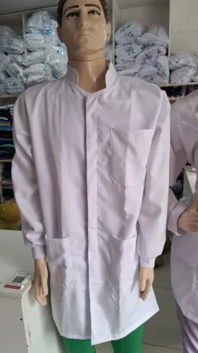 Jalecos Branco Padrão para estudantes feminino e masculino, gola padre, punho e botão 