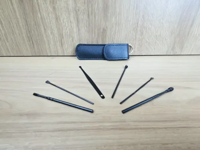 Kit Limpador de Orelha Ouvido 6 Itens Novo Prático Cor Preto Limpeza de Cera Remoção