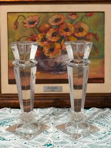 CASTIÇAL CRISTAL FACETADO VINTAGE 26cm.EUROPEU.