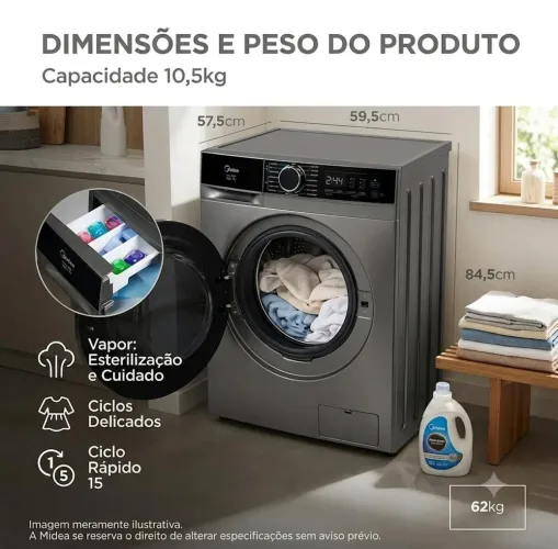 Lava e Seca Midea 10,5kg Inverter  (Semi Nova) 5 meses de uso.