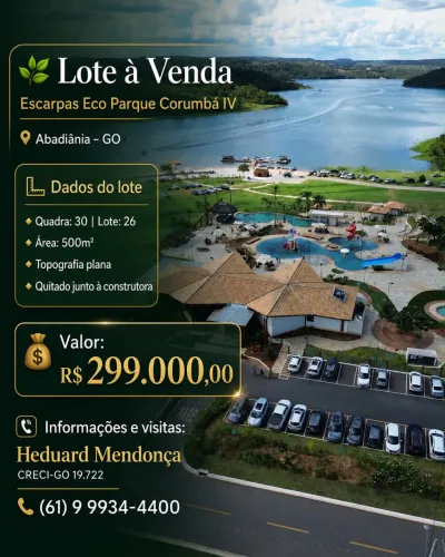 Lote à venda no Condomínio Escarpas Corumbá IV, valor de oportunidade