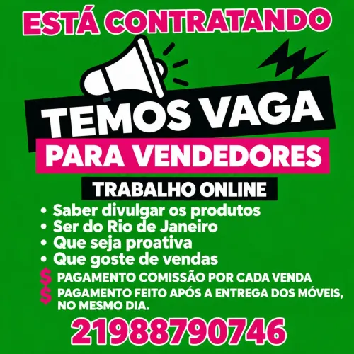 Vaga para vendas de móveis direto da fábrica 