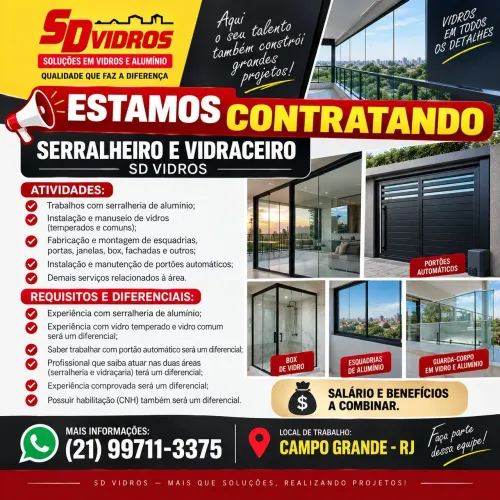 ? VAGA: SERRALHEIRO E VIDRACEIRO