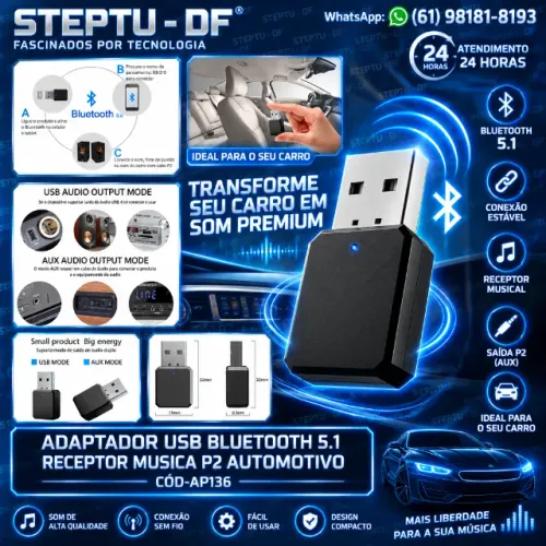 Adaptador Usb Bluetooth 5.1 Receptor Musica P2 Automotivo Arduino Automação COD-AP136