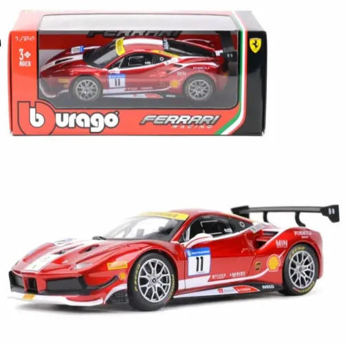 Miniatura Ferrari 488 Challenge Racing Vermelha Bburago 1:24 Com Base Novo e Lacrado