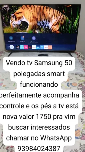 Vendo tv Samsung 50 polegadas smart 4k funcionando perfeitamente valor 1600 pra vim buscar