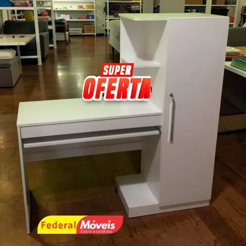 Escrivaninha para Escritório c/ Armário Branco - Solicite Catálogo