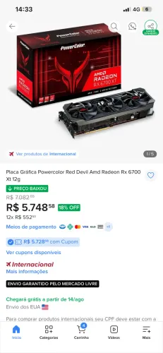 Placa de vídeo RX 6700XT 12Gb