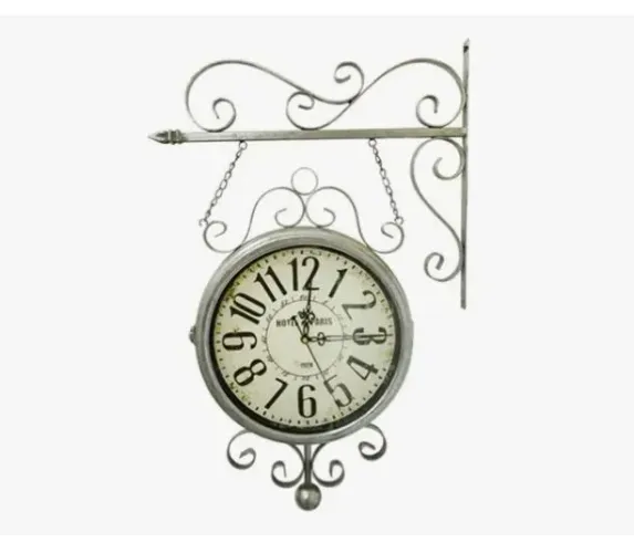 Relógio de estação Hotel Paris prata 35 cm Vintage