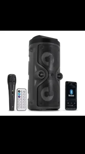 Caixa de Som Portatil Bluetooth Radio FM USB SD Controle Remoto Microfone Torre