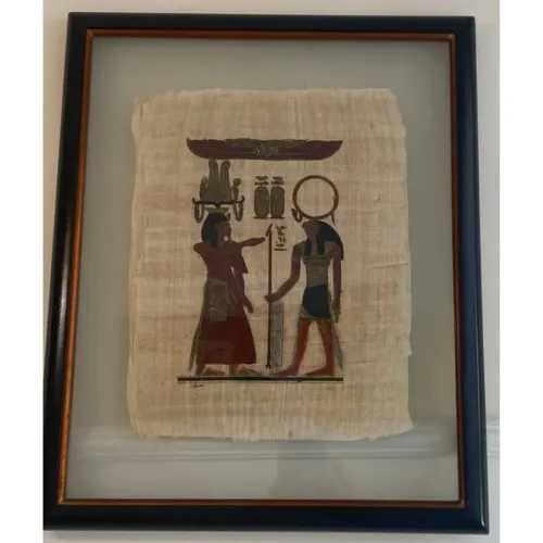 Papiro Egípcio: O Deus Horos E A Rainha Nefertari 50x60 Cm.