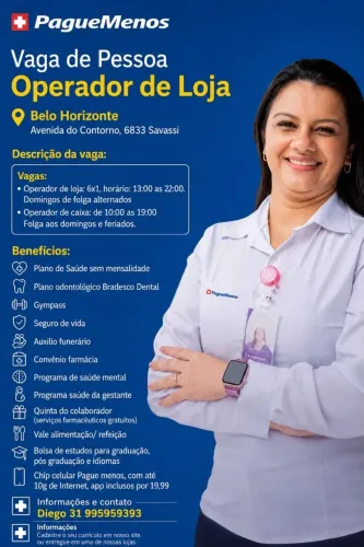Vaga de emprego Farmácias Pague Menos