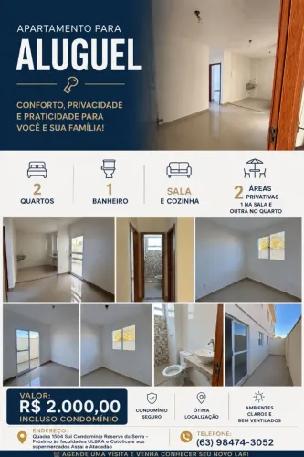 Apartamento disponível para Aluguel na Quadra 1504 Sul - Condomínio Reserva da Serra