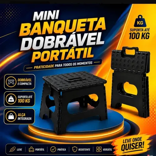 Banqueta Dobrável Portátil Sforte Preta para Pescaria e Camping