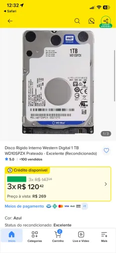 HD interno Notebook WD 1Tb