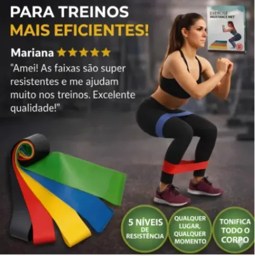 Kit 5 Faixas Elásticas Mini Band Para Treino - Elástico Extensor Com Guia