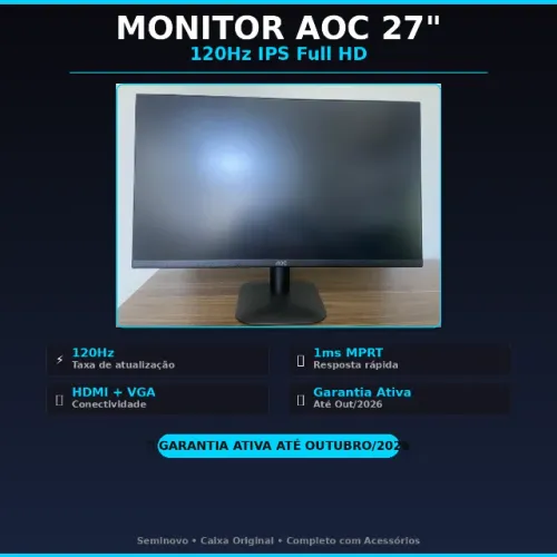 MONITOR GAMER AOC 27" 120Hz IPS | GARANTIA ATÉ OUT/2026