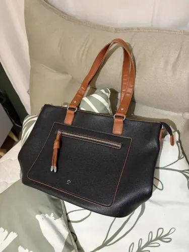 Bolsa Tote Le Postiche Preta com Alças Caramelo - Ferragens Prata