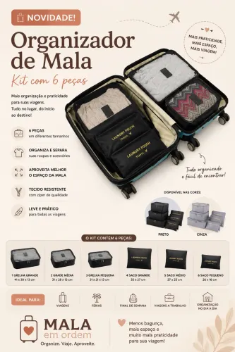 Organizador de Mala - Kit com 6 Peças