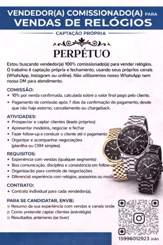 Vaga: Vendedor(a) comissionado(a) - Relógios