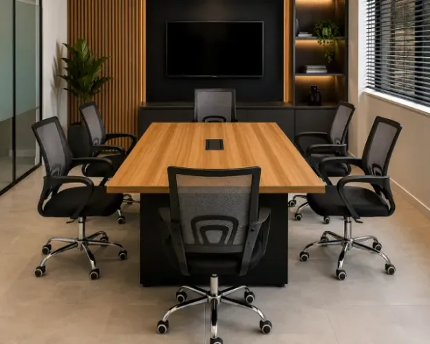 Mesa de reuniao para escritorio luxo e moderno com 6 cadeiras novas Promo do mes AProveite