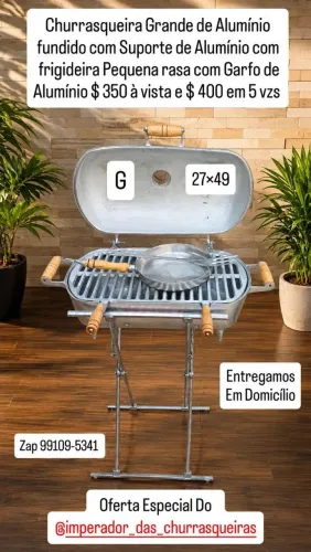 Churrasqueira Grande Modelo Salsicha de Alumínio fundido com suporte de Alumínio com fri