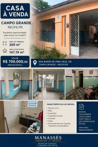 CASA À VENDA-CAMPO GRANDE | RECIFE-PE