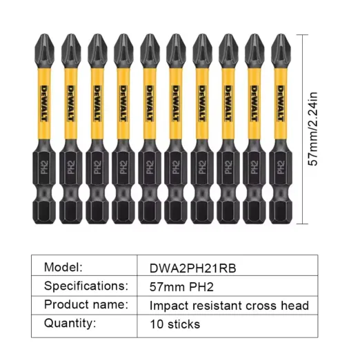 Ponteiras DEWALT PH2 57 mm kit 10 unidades