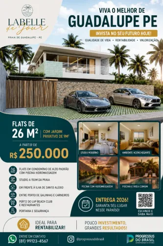 Flat com jardim a 150 m da praia de Guadalupe 